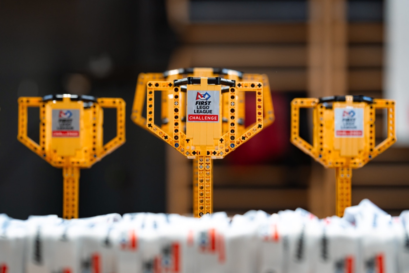 FIRST LEGO League trophies built from LEGO bricks